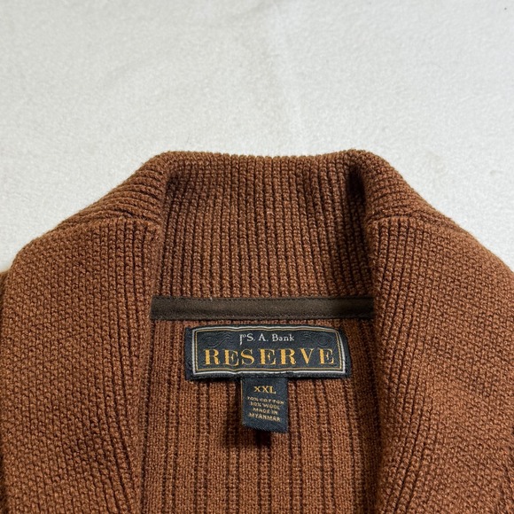 Jos A Bank Mens Shawl Collar Cardigan Sweater Brown XXL Ribbed Knit Pockets - Picture 2 of 6